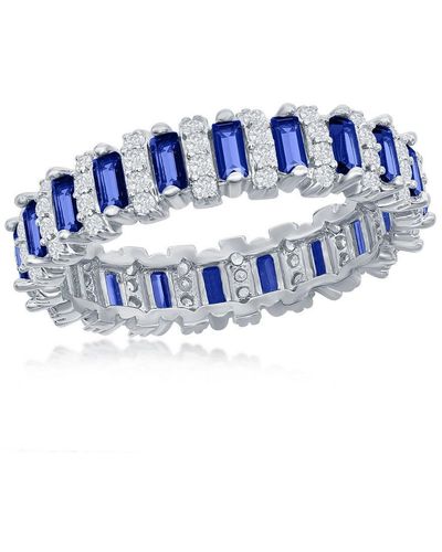 Simona Sterling Silver Round & Baguette Eternity Band Ring - Simulated Sapphire - Size 9 - Blue