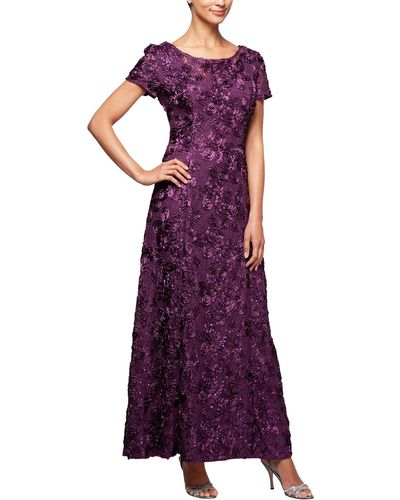 Alex Evenings Sequined Soutache Evening Dress - Purple