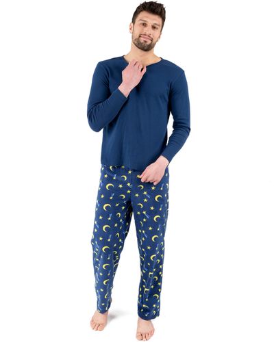 Leveret Cotton Top And Fleece Pant Pajamas Moon - Blue