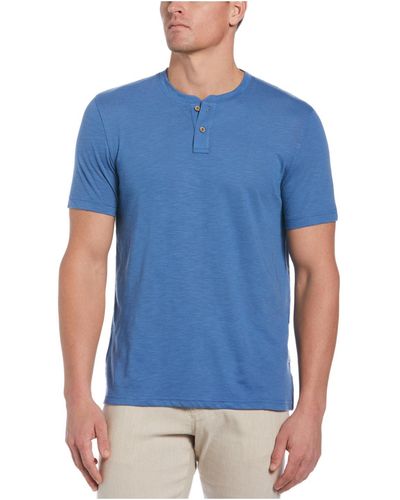 Cubavera Tagless Slub Henley Shirt - Blue