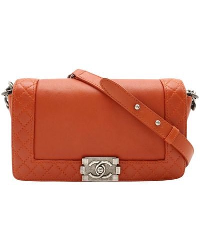 Chanel Boy Leather Shoulder Bag (pre-owned) - Orange