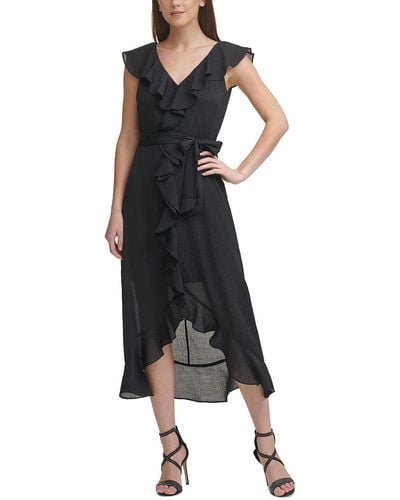 DKNY Chiffon Ruffled Midi Dress - Black