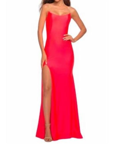 La Femme Neon Coral Gown - Red