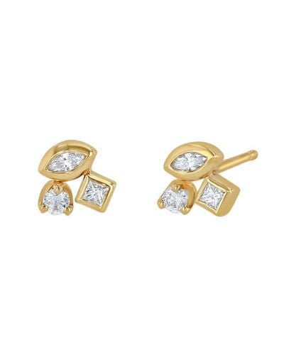 Zoe Chicco Mixed Cut Diamond Cluster Stud Earrings - Metallic