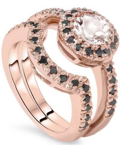 Pompeii3 1 1/2ct Morganite & Black Diamond Halo Engagement Ring Set - Pink