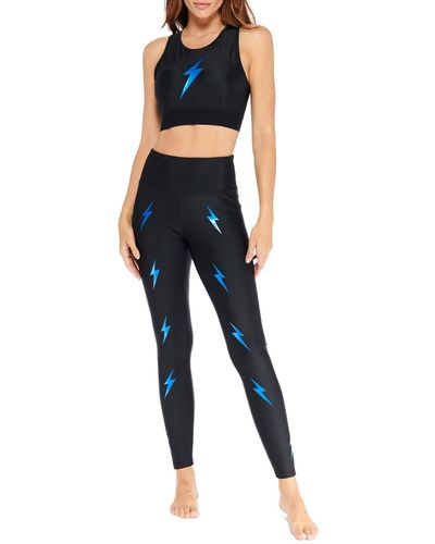 Electric Yoga Layla All Over Bolt Activewear Fitness Athletic leggings - Blue