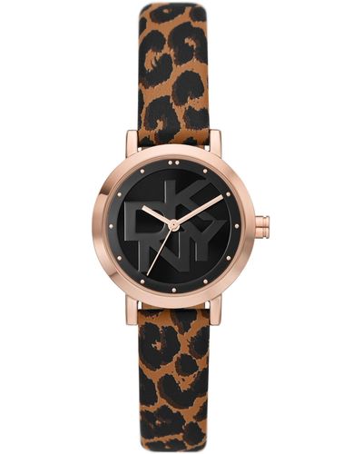 DKNY Soho Three-hand Animal Print Leather Watch - Black