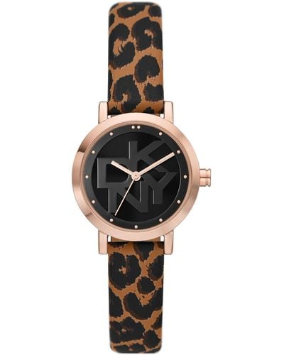 DKNY Soho Three-hand Animal Print Leather Watch - Black