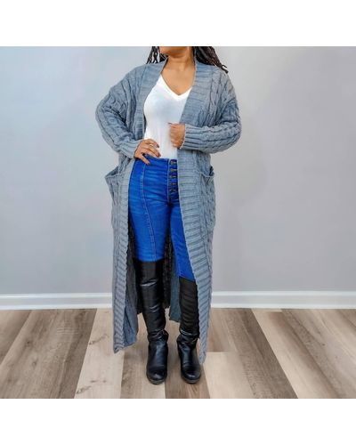 Rehab Chunky Cable Knit Cardigan Sweater - Blue