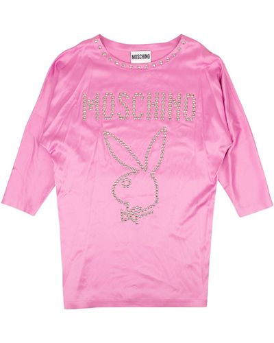 Moschino Nailhead Logo Bunny Silk Dress - Pink