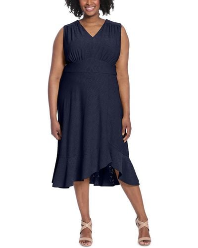 London Times Plus Eyelet Flared Fit & Flare Dress - Blue