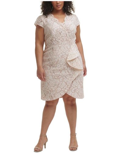 Vince Camuto Plus Lace Ruffle Cocktail And Party Dress - Natural