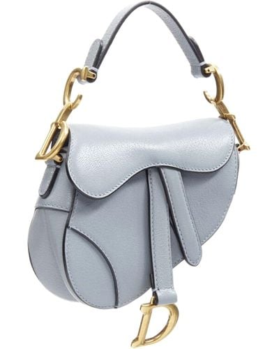 Dior 2022 Micro Saddle Blue Goatskin Gold Cd Buckle Top Handle Bag - Gray