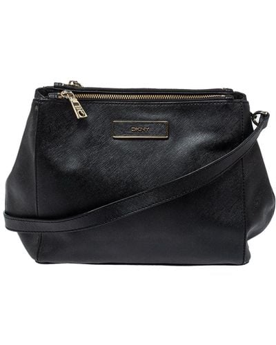 DKNY Leather Double Zip Shoulder Bag - Black