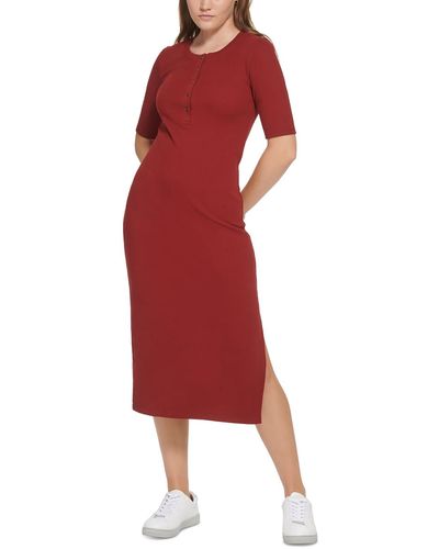 Calvin Klein Knit Ribbed Sheath Dress - Red