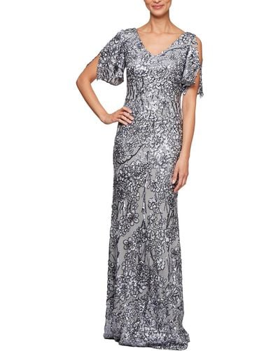 Alex Evenings Embroidered Sequined Formal Dress - Metallic