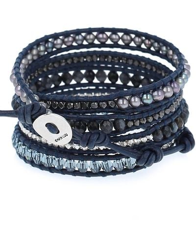 Chan Luu Sectioned Wrap Bracelet In Blue Pietersite Mix