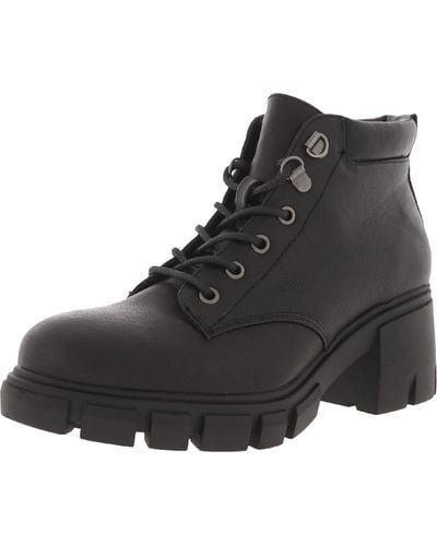 Dirty Laundry Faux Leather Lug Sole Combat & Lace-up Boots - Black