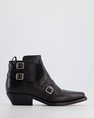 Dior Leather Ankle Saddle Boots With Silver Buckle - Black