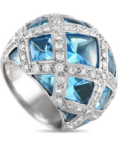 Non-Branded Lb Exclusive 18k Gold 1.48ct Diamond And Topaz Ring Mf27-122223 - Blue