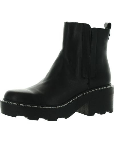 Calvin Klein Amina Leather Block Heel Chelsea Boots - Black