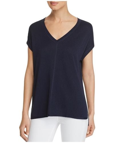 Donna Karan Hi-low Short Sleeves V-neck Sweater - Blue