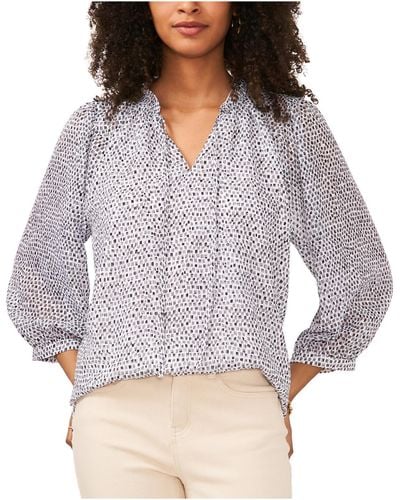 Vince Camuto Textured Office Peasant Top - Gray