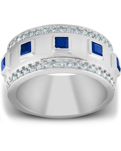 Pompeii3 2 1/4 Ct Princess Cut Blue Sapphire & Diamond Wedding Ring - Metallic
