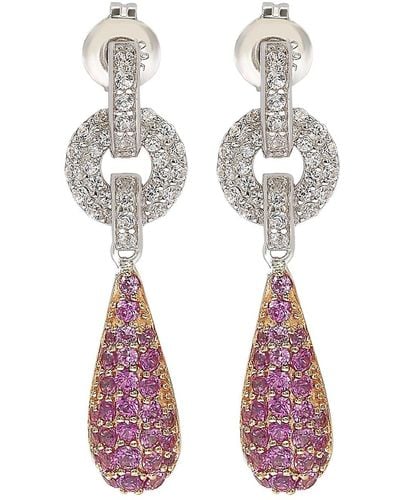 Suzy Levian Sterling Silver Sapphire And Diamond Accent Tear Drop Dangle Earrings - Pink