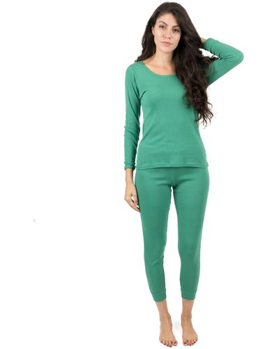Leveret Two Piece Cotton Pajamas Classic Solid Color - Green
