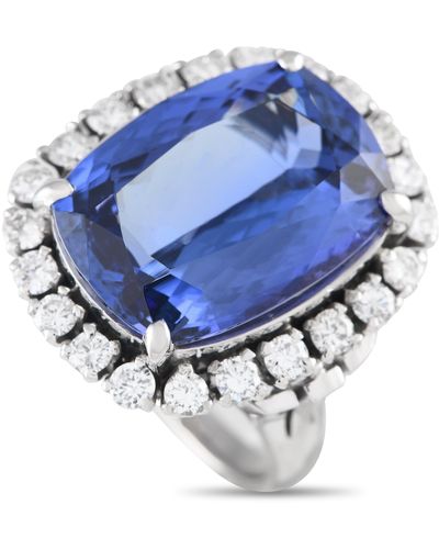 Non-Branded Lb Exclusive Platinum 1.10ct Diamond And Tanzanite Rectangular Cushion Halo Ring Mf29-041927 - Blue