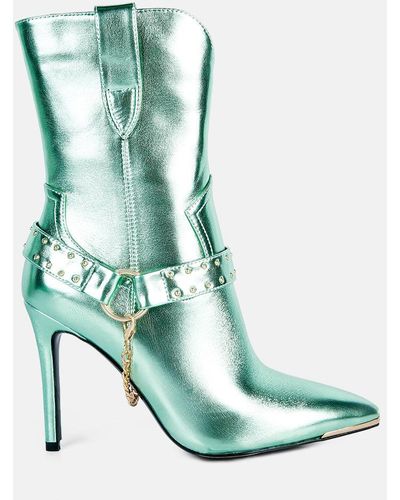 LONDON RAG Pro Tip High Heel Ankle Boots - Green