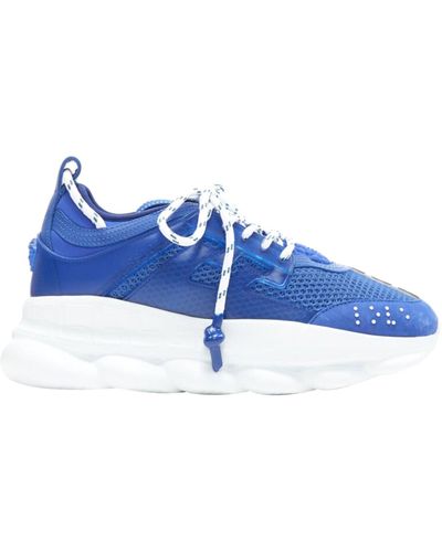 Versace New Chain Reaction Tte 2 White Mesh Suede Chunky Sneaker - Blue