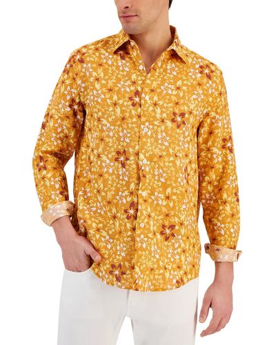 Club Room Floral Collar Button-down Shirt - Yellow