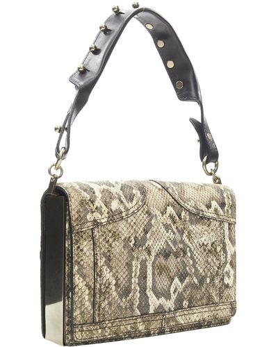 T By Alexander Wang Alexander Wang Brown Scaled Leather Black Studded Strap Flap Shoulder Bag - White