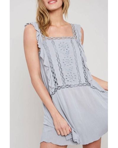 Wishlist Crochet Trimmed Ruffle Dress - Gray
