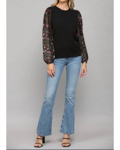 Fate Floral Velvet Sleeved Sweater - Black