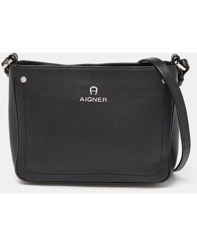 Aigner Leather Zip Crossbody Bag - Black