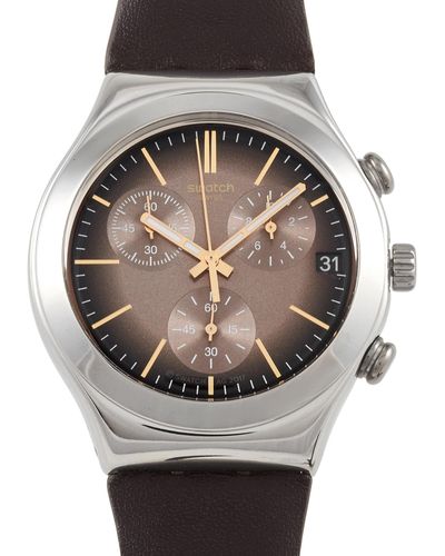 Swatch Brownflect Leather Watch Ycs600 - Metallic