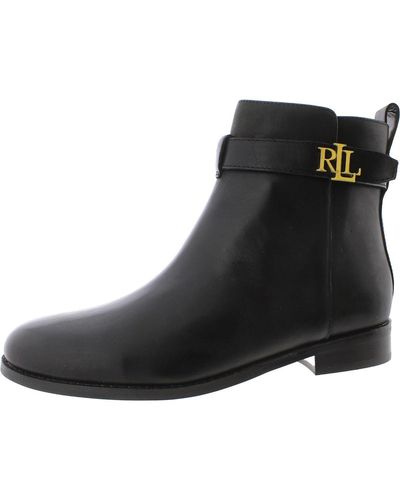 Lauren by Ralph Lauren Briele Leather Logo Ankle Boots - Black