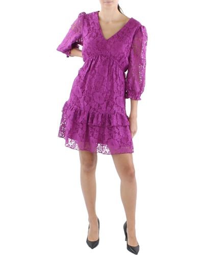Gabby Skye Ruffle Mini Shift Dress - Purple