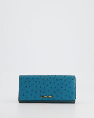 Miu Miu Teal Ostrich Long-line Wallet With Gold Hardware - Blue