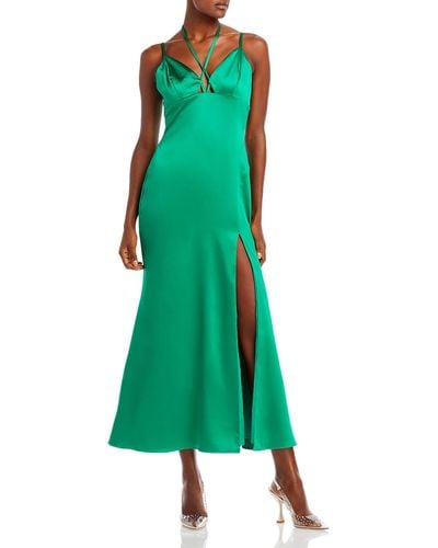 Aqua Satin Halter Slip Dress - Green