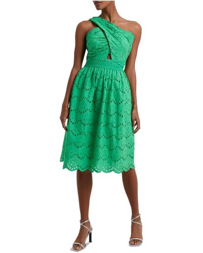 French Connection Appelona One Shoulder Cutout Midi Dress - Green