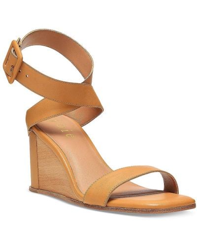 Joie Bayley 35 Leather Ankle Strap Wedge Sandals - Metallic