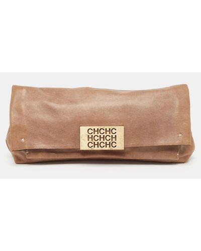 CH by Carolina Herrera Leather Flap Clutch - Natural