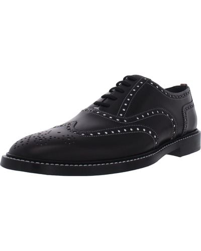 Burberry Lennard Leather Oxford Wingtip Shoes - Black