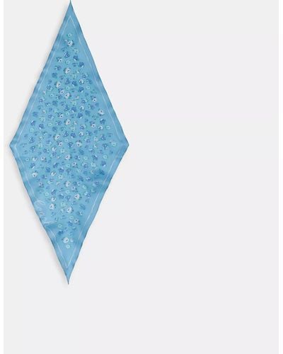 COACH Tea Rose Print Silk Diamond Scarf - Blue