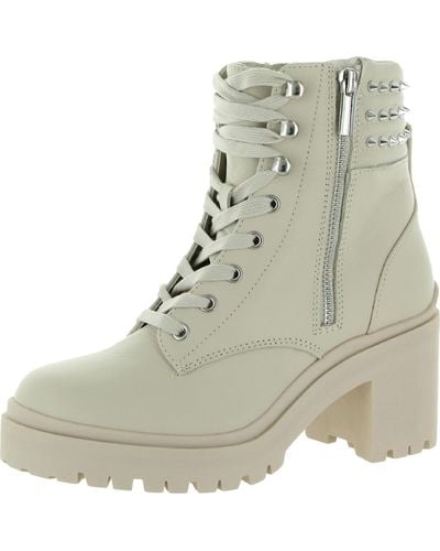 Steve Madden Jaydin Faux Leather Round Toe Combat & Lace-up Boots - Natural