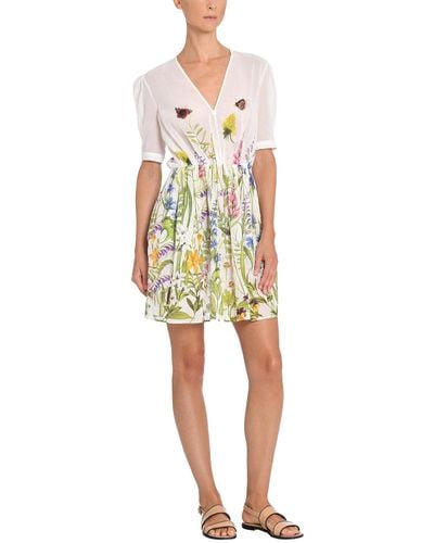 Adam Lippes V-neck Pleated Dress In Printed Voile - Yellow